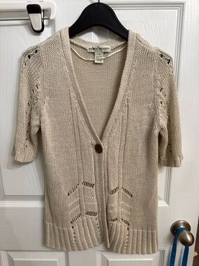 Bamboo Traders Cream Knit Cardigan Short Sleeve Boho Cottagecore Small